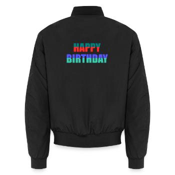 JAHRESTAG. ALLES GUTE ZUM GEBURTSTAG. ALLES GUTE ZUM GEBURTSTAG - Unisex Bomberjacke - Schwarz - Hinten - AI Model Male 185 light (185cm)