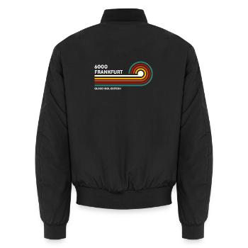 Frankfurt Retro Shirt 6000 PLZ Vintage 70er 80er - Unisex Bomberjacke - Schwarz - Hinten - AI Model Male 185 light (185cm)