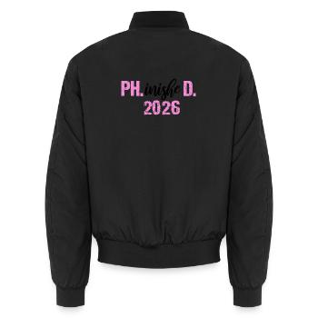 Doctor 2026 Degree Philistine Dissertation PhD - Unisex Bomber Jacket - black - Back - AI Model Male 185 light (185cm)