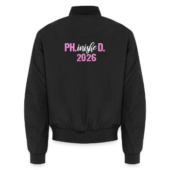 Doctor 2026 Degree Philistine Dissertation PhD - Unisex Bomber Jacket - black - Back - AI Model Male 185 light (185cm)