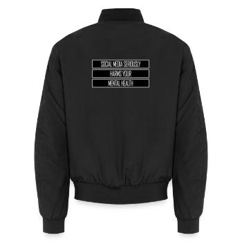 Social Media Seriously Harms Mental Health Spruch - Unisex Bomberjacke - Schwarz - Hinten - AI Model Male 185 light (185cm)