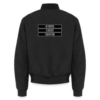 My Purpose Is Greater Than My Pain Sinn Zitat Logo - Unisex Bomberjacke - Schwarz - Hinten - AI Model Male 185 light (185cm)