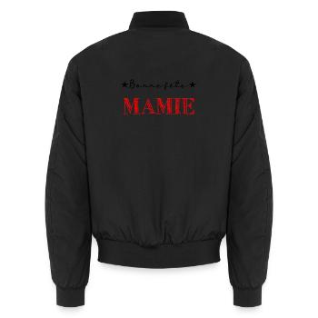 MAMIE. FÊTE DES MÈRES. BONNE FÊTE MAMIE. JE T'AIME - Bomber unisexe - noir - Dos - AI Model Male 185 light (185cm)