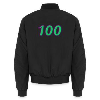 100. 100 YEARS. 100th ANNIVERSARY. BIRTHDAY 100 - Unisex Bomber Jacket - black - Back - AI Model Male 185 light (185cm)