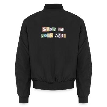 SYMA Letter Collage - Unisex Bomberjacke - Schwarz - Hinten - AI Model Male 185 light (185cm)