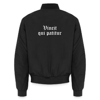 Vincit qui patitur - Unisex Bomber Jacket - black - Back - AI Model Male 185 light (185cm)
