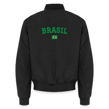 Brazil Flag Design Green - Unisex Bomber Jacket - black - Back - AI Model Male 185 light (185cm)