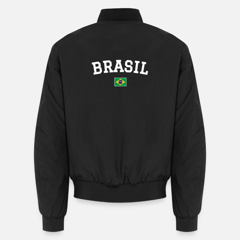 Brazil Flag Design White - Unisex Bomber Jacket - black