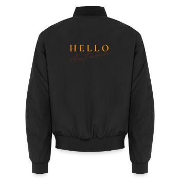 Hello Autumn | Modern Autumn Saying - Unisex Bomber Jacket - black - Back - AI Model Male 185 light (185cm)