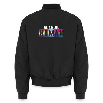 Mois de la fierté LGBT - We Are All Human - Bomber unisexe - noir - Dos - AI Model Male 185 light (185cm)