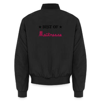 MISTRESS. THANK YOU. THANK YOU MISTRESS. GIFT - Unisex Bomber Jacket - black - Back - AI Model Male 185 light (185cm)