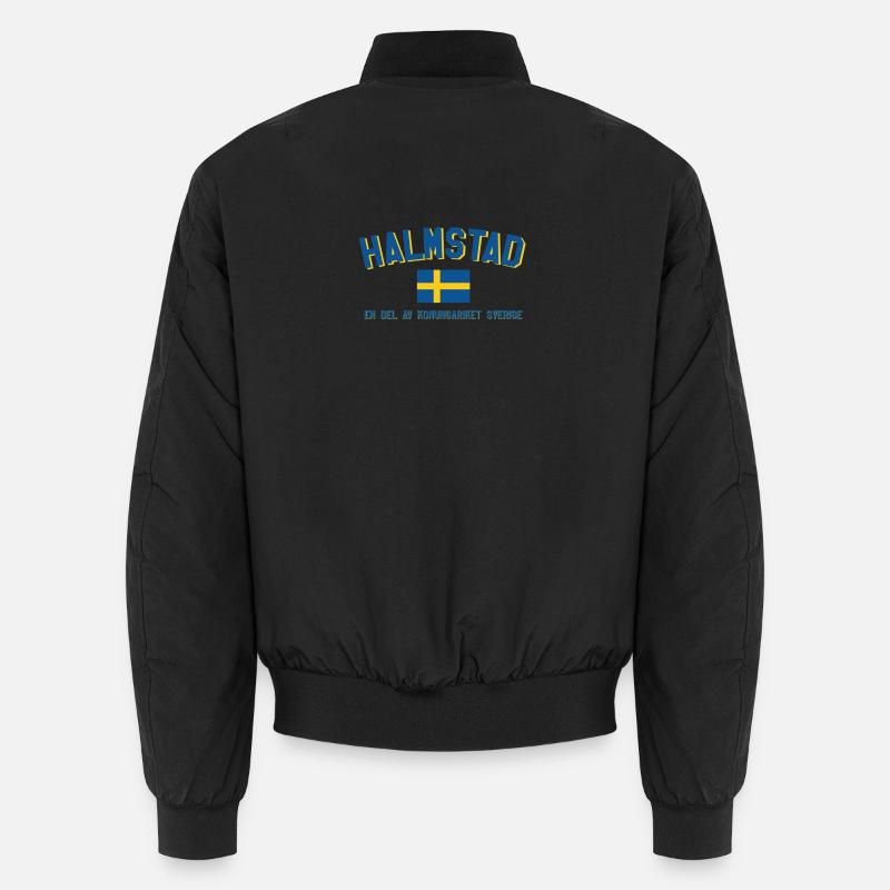Halmstad Swedish Flag Theme - Unisex Bomber Jacket - black