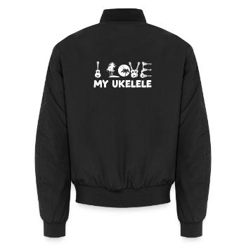 Ukulélé hawaïen uke j’aime mon - Bomber unisexe - noir - Dos - AI Model Male 185 light (185cm)