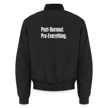 Post-Burnout, vor allem - Unisex Bomberjacke - Schwarz - Hinten - AI Model Male 185 light (185cm)