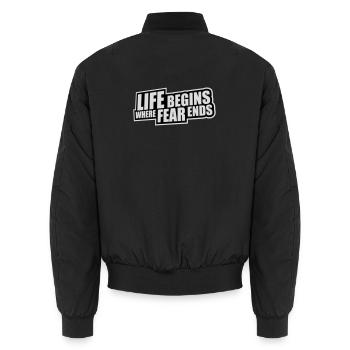 Life Begins Where Fear Ends Motivierend Zitat Logo - Unisex Bomberjacke - Schwarz - Hinten - AI Model Male 185 light (185cm)