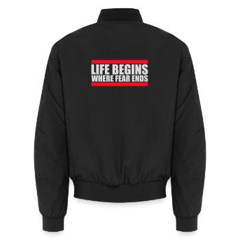 Life Begins Where Fear Ends Motivierend Zitat Logo - Unisex Bomberjacke - Schwarz - Hinten - AI Model Male 185 light (185cm)
