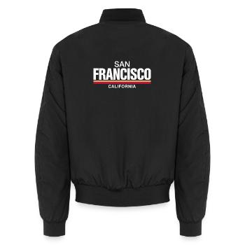 San Francisco California Retro - Unisex Bomber Jacket - black - Back - AI Model Male 185 light (185cm)