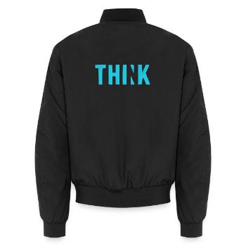 THINK Blue | Cooles Streetwear-Typo-Design - Unisex Bomberjacke - Schwarz - Hinten - AI Model Male 185 light (185cm)