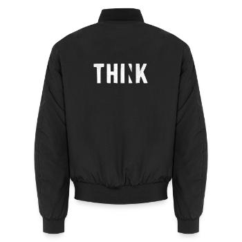 THINK | Cooles Streetwear-Typo-Design - Unisex Bomberjacke - Schwarz - Hinten - AI Model Male 185 light (185cm)