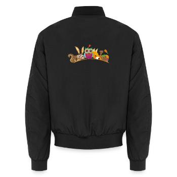 Colourful forest animals – united in a cheerful and child-friendly way - Unisex Bomber Jacket - black - Back - AI Model Male 185 light (185cm)