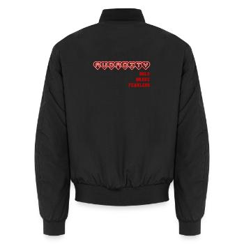 Brave Honest Heart Bond Design, Statement - Unisex Bomber Jacket - black - Back - AI Model Male 185 light (185cm)