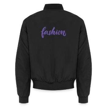 Mode-Violett-Mode-Lettering-Skript-Trend - Unisex Bomberjacke - Schwarz - Hinten - AI Model Male 185 light (185cm)