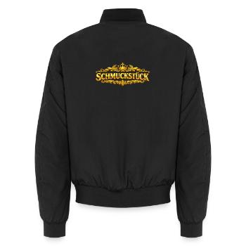 Golden Masterpiece Typography Schmuckstück german  - Unisex Bomber Jacket - black - Back - AI Model Male 185 light (185cm)
