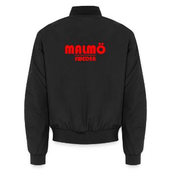 Logo rouge puissant de Malmö Suède - Bomber unisexe - noir - Dos - AI Model Male 185 light (185cm)