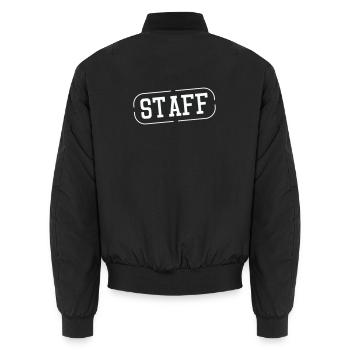Staff Stamp Vintage Imprint - Unisex Bomber Jacket - black - Back - AI Model Male 185 light (185cm)