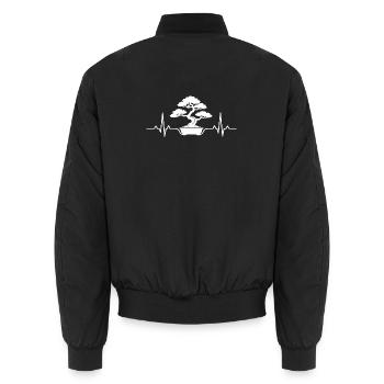 Japanese Bonsai Tree Plant Heartbeat Bonsai - Unisex Bomber Jacket - black - Back - AI Model Male 185 light (185cm)