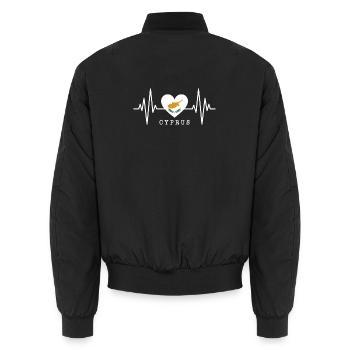 Cyprus Flag Heartbeat Republic of Cyprus Cyprus - Unisex Bomber Jacket - black - Back - AI Model Male 185 light (185cm)