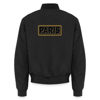 Black and Gold Paris Sign - French City Sign - Unisex Bomber Jacket - black - Back - AI Model Male 185 light (185cm)