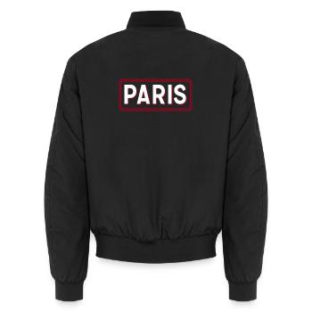 PARIS Retro 3D White and Red Typography - Unisex Bomber Jacket - black - Back - AI Model Male 185 light (185cm)