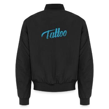 Tattoo Script in Teal - Unisex Bomber Jacket - black - Back - AI Model Male 185 light (185cm)