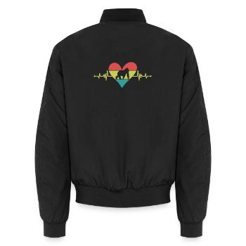 Monkey Heartbeat Heart Retro - Unisex Bomber Jacket - black - Back - AI Model Male 185 light (185cm)