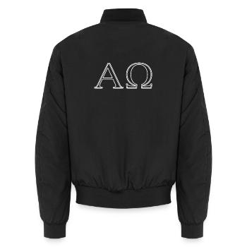 Alpha- und Omega-Minimalistische Linienzeichnungen - Unisex Bomberjacke - Schwarz - Hinten - AI Model Male 185 light (185cm)