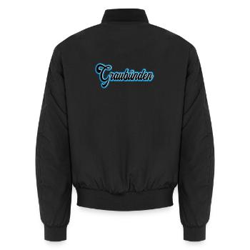 Graubünden Script mit Blau Outline - Unisex Bomberjacke - Schwarz - Hinten - AI Model Male 185 light (185cm)