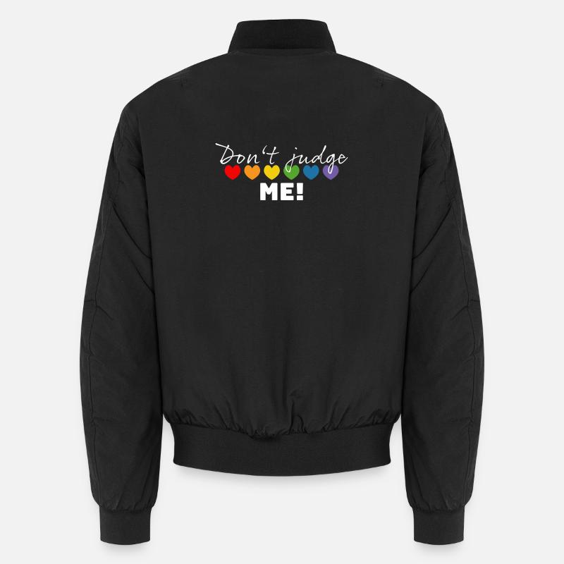 Rainbow heart don't judge me white Unisex Bomber Jacket