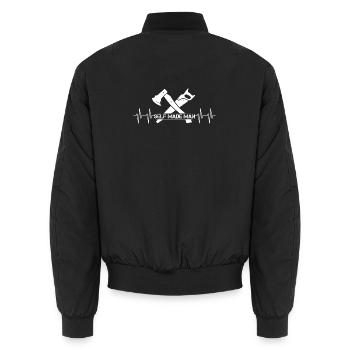 selfmade man icon logo heartbeat craft icon - Unisex Bomber Jacket - black - Back - AI Model Male 185 light (185cm)