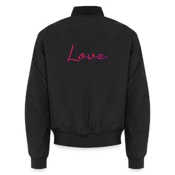 HERZ. HERZ. VALENTINSTAG. LIEBE. LIEBE. PAAR. - Unisex Bomberjacke - Schwarz - Hinten - AI Model Male 185 light (185cm)