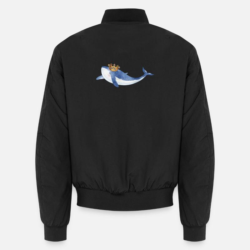 bright blue whale fish with golden crown Unisex Bomber Jacket
