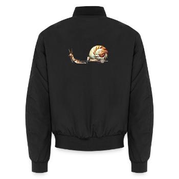 Escargot avec caravane – Le Slow Travel comme art - Bomber unisexe - noir - Dos - AI Model Male 185 light (185cm)