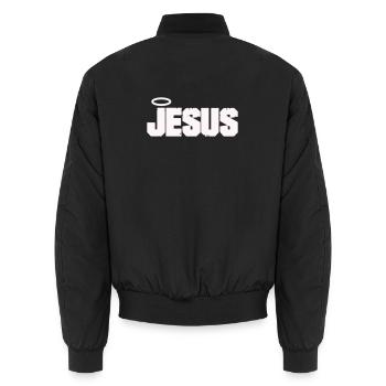 Lettres de Jésus avec auréole - Bomber unisexe - noir - Dos - AI Model Male 185 light (185cm)