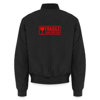 Fragile Handle with Care Versandmarkenvektor - Unisex Bomberjacke - Schwarz - Hinten - AI Model Male 185 light (185cm)