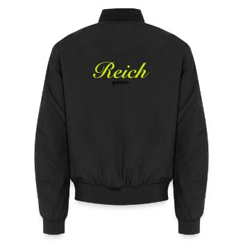 Reich geboren | vermögend | reich | Geburt | - Unisex Bomber Jacket - black - Back - AI Model Male 185 light (185cm)