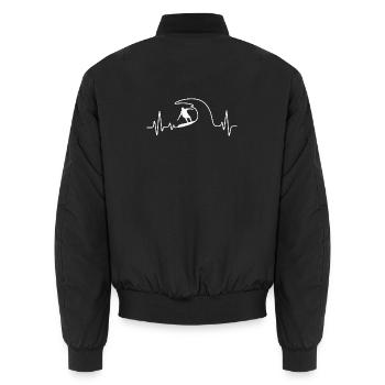 Surfing Wave Heartbeat Design - Unisex Bomber Jacket - black - Back - AI Model Male 185 light (185cm)