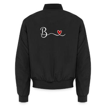 Buchstabe B Initiale Monogramm mit Herz - Unisex Bomberjacke - Schwarz - Hinten - AI Model Male 185 light (185cm)