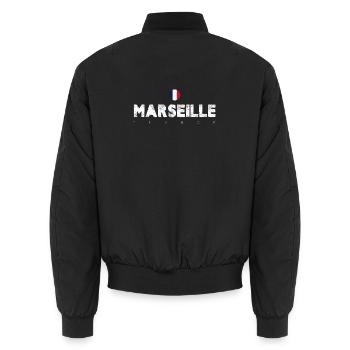 Marseille Frankreich Vintage Distressed Typografie - Unisex Bomberjacke - Schwarz - Hinten - AI Model Male 185 light (185cm)