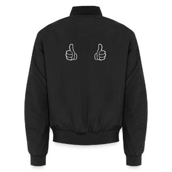 Double thumb outline shirt motif - Unisex Bomber Jacket - black - Back - AI Model Male 185 light (185cm)
