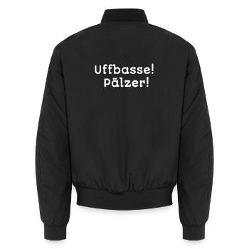 mundart designs alltag, uffbasse! Pälzer - Unisex Bomberjacke - Schwarz - Hinten - AI Model Male 185 light (185cm)